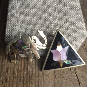 lot of 2 vintage alpaca silver brooches